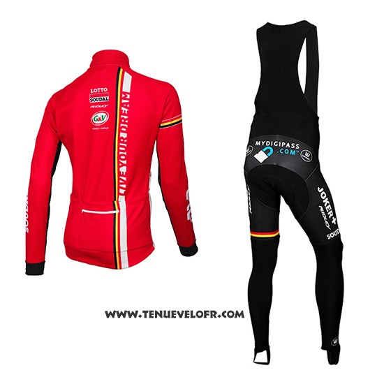 2015 Maillot Ciclismo Lotto Soudal Rouge et Noir Manches Longues et Cuissard